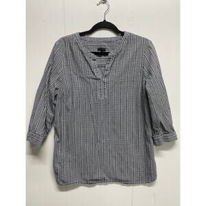Talbots Women's Black & White Checkered Top in Size Large 3/4 Sleeves V Neck